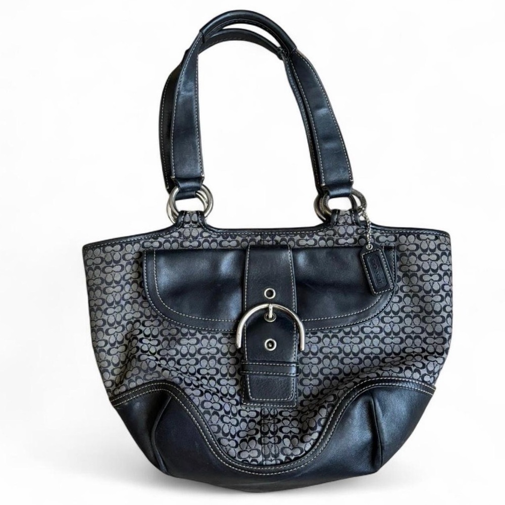 Vintage 2000s Coach Soho Signature Flap Bag in black jacquard and leather